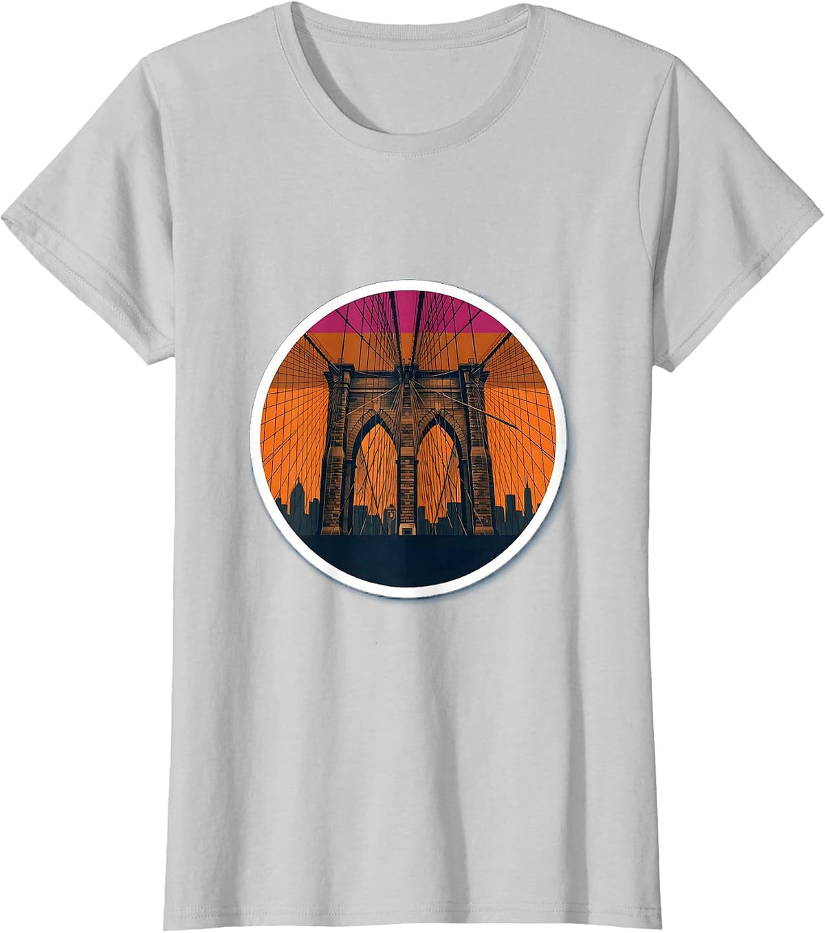 Brooklyn Bridge Sunset New York Graphic T-Shirt - Silver Grey