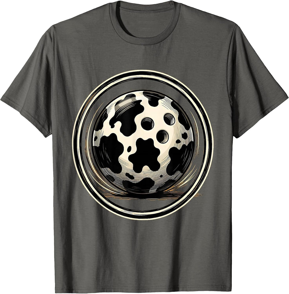 Cow Print Bowling Ball Mid-Roll Graphic Tee T-Shirt - Asphalt Grey