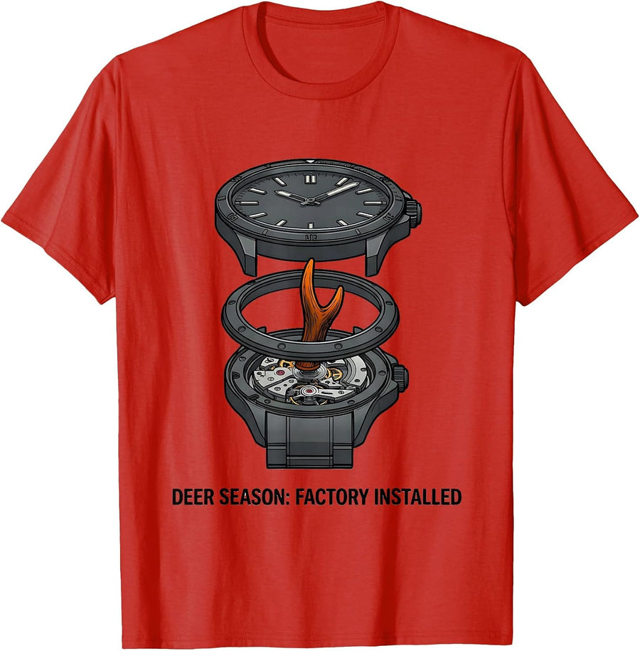 Men's Deer Season: Factory Installed Funny Hunting Dad Camo T-Shirt - Red