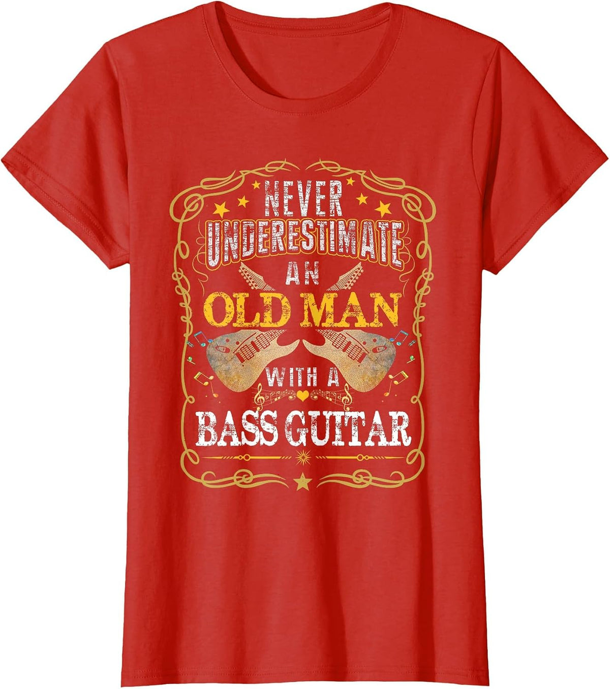 Never Underestimate an Old Man with A Bass Guitar T-Shirt - Red