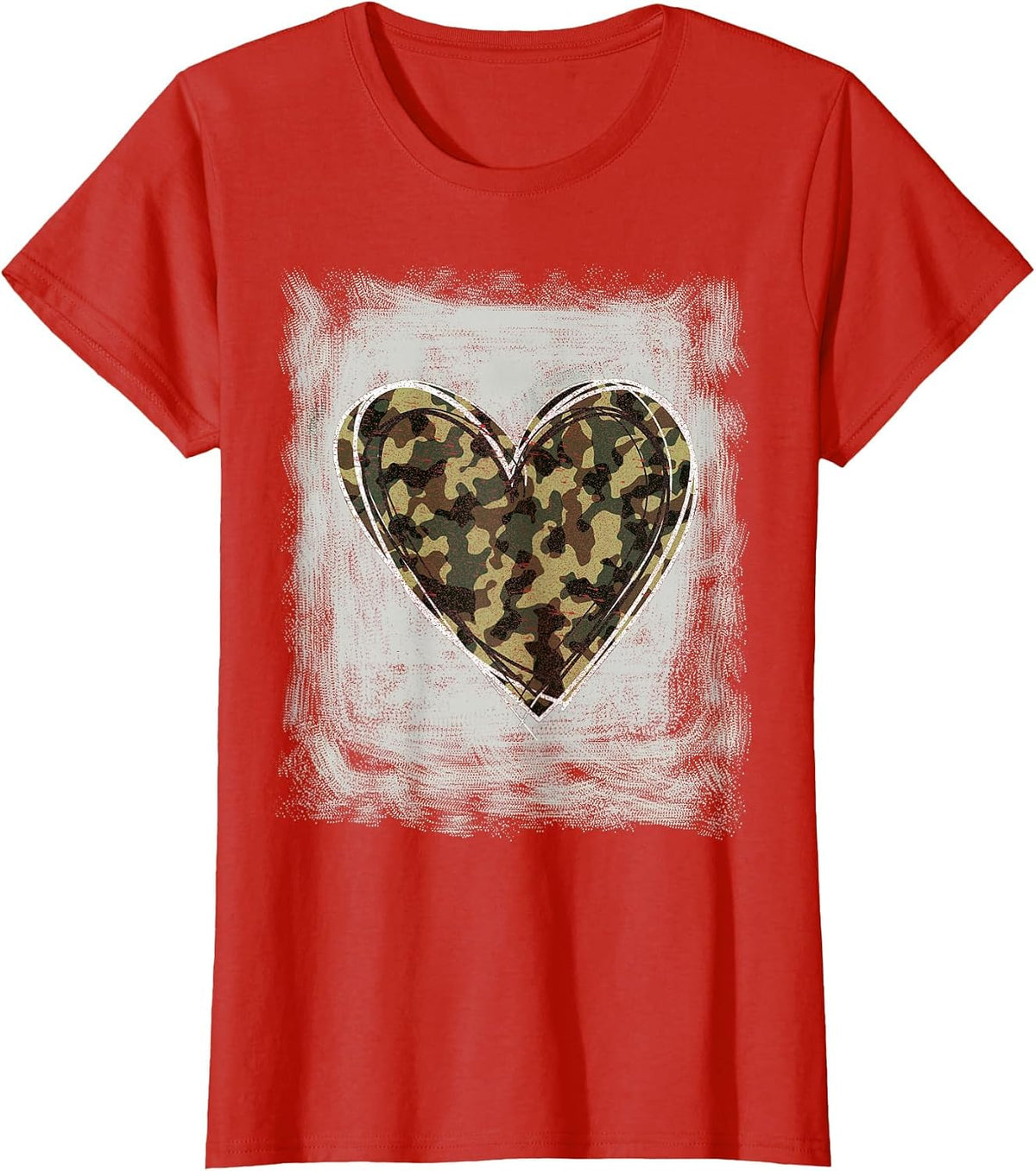 Camo Army Heart Bleached Shirts Forces Memorial Day Womens T-Shirt - Red