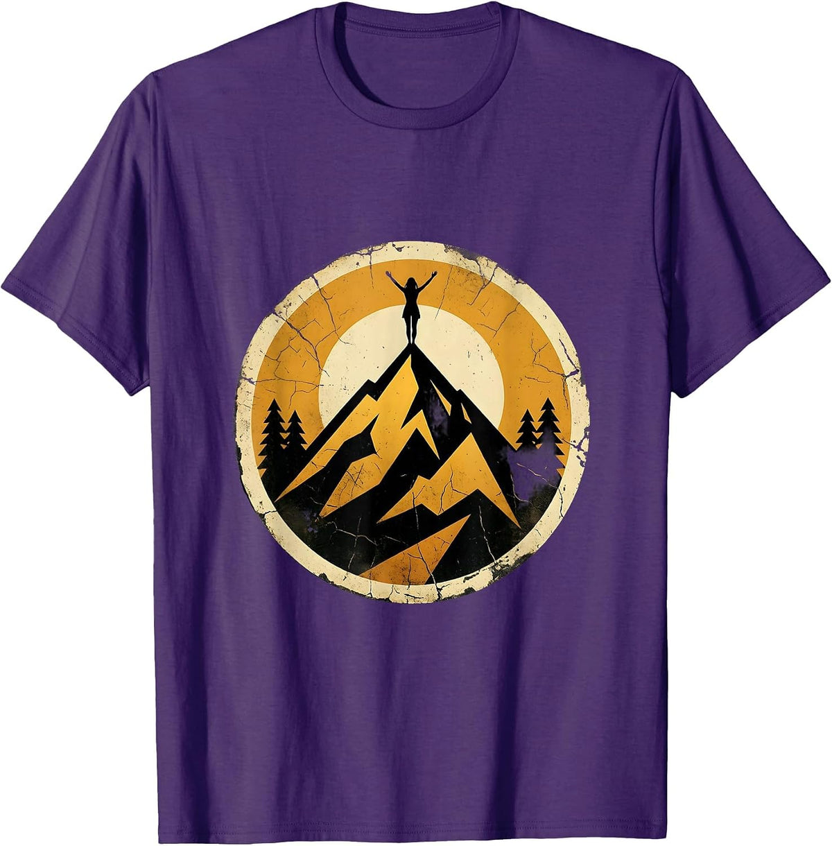 Summit Silhouette Rocky Peak Mountain Climbing T-Shirt - Purple