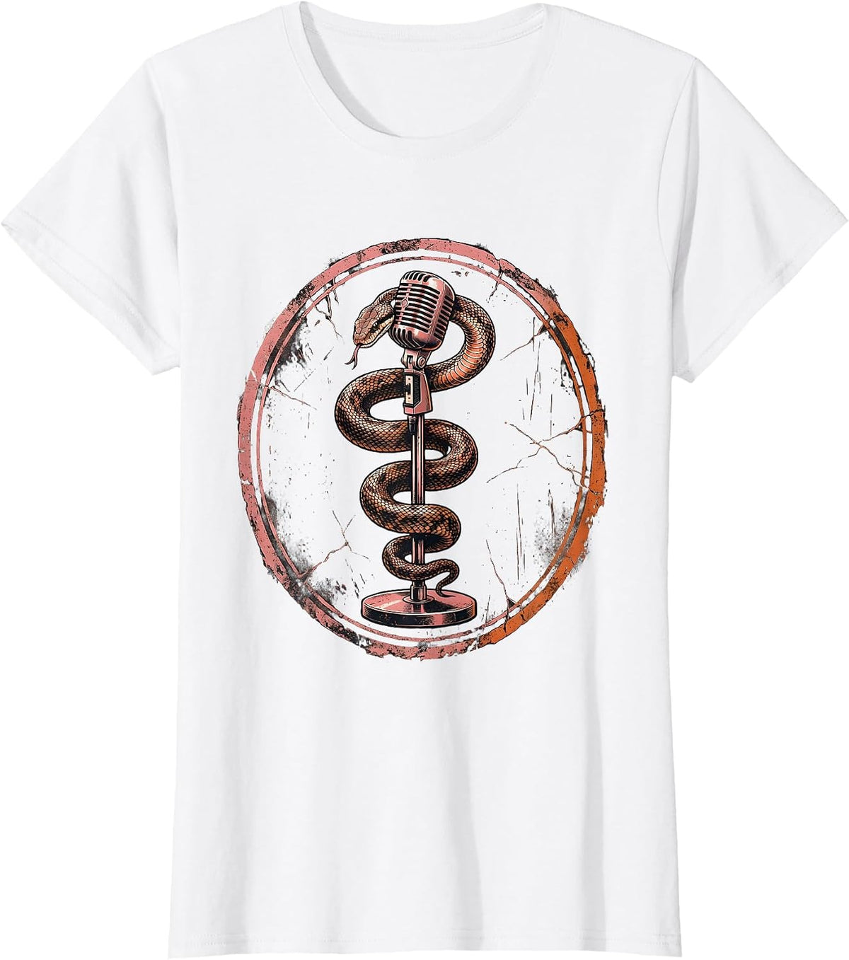 Snake Coiled Microphone Stand Rock Music Graphic T-Shirt - White