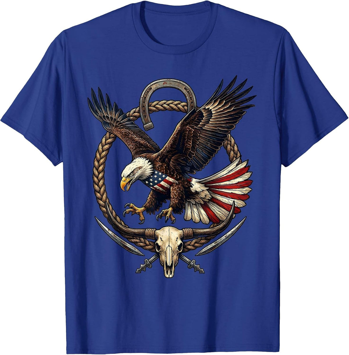 Men's Bald Eagle Diving Talons Forward Patriotic USA T-Shirt - Royal Blue