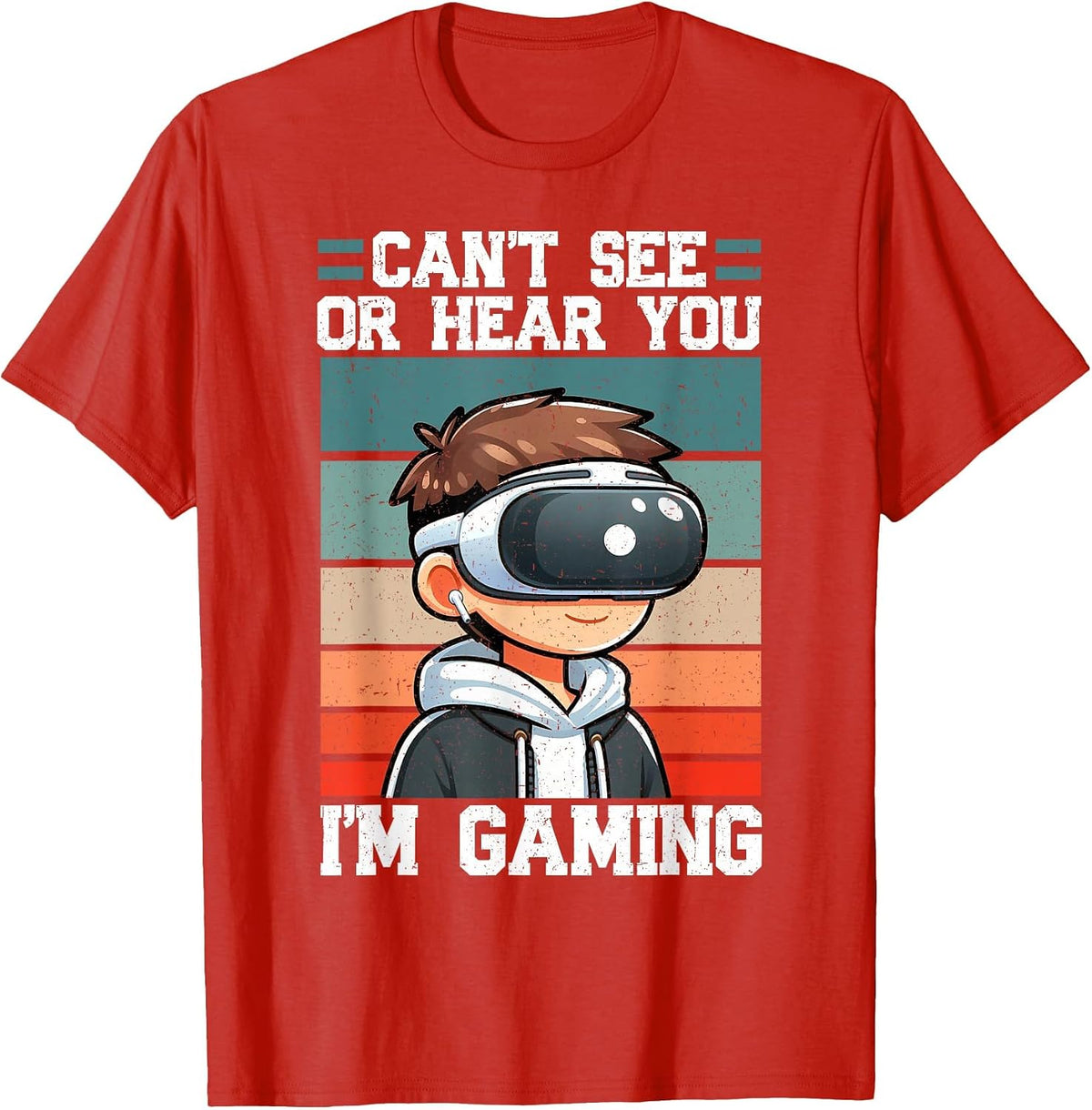Can't See Or Hear You I'm Gaming VR Gamer Headset Retro T-Shirt - Red