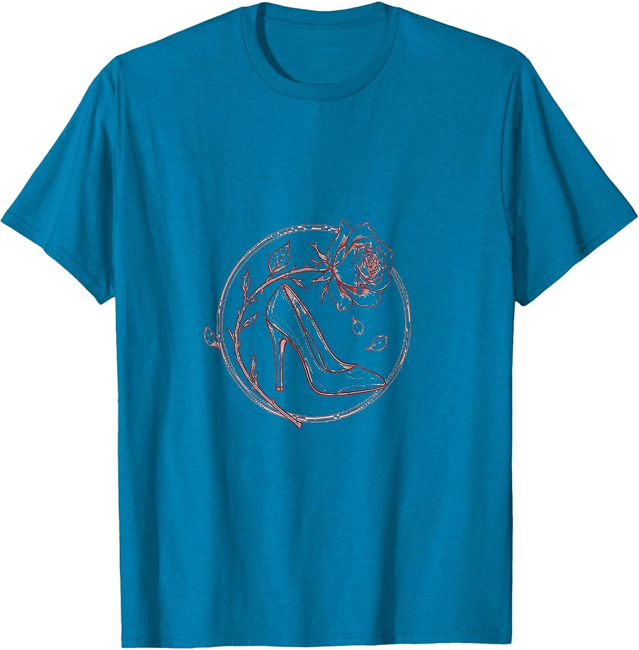Gigi Heels and Rose Bouquet Graphic Tee T-Shirt - Sapphire Blue