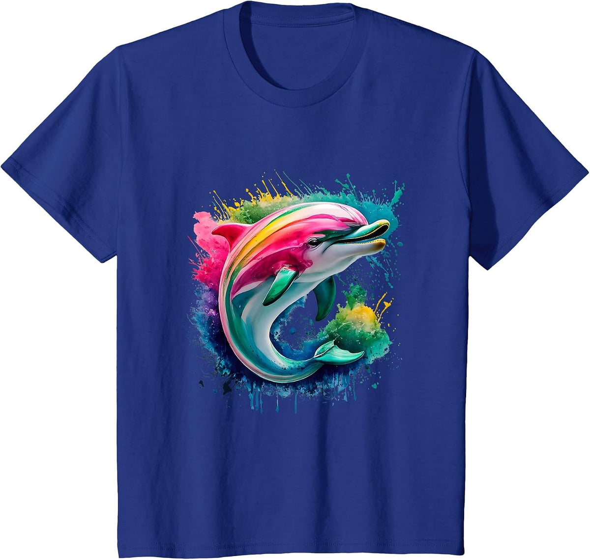Dolphin Men's/Women's Colourful Watercolour Dolphin T-Shirt - Royal Blue