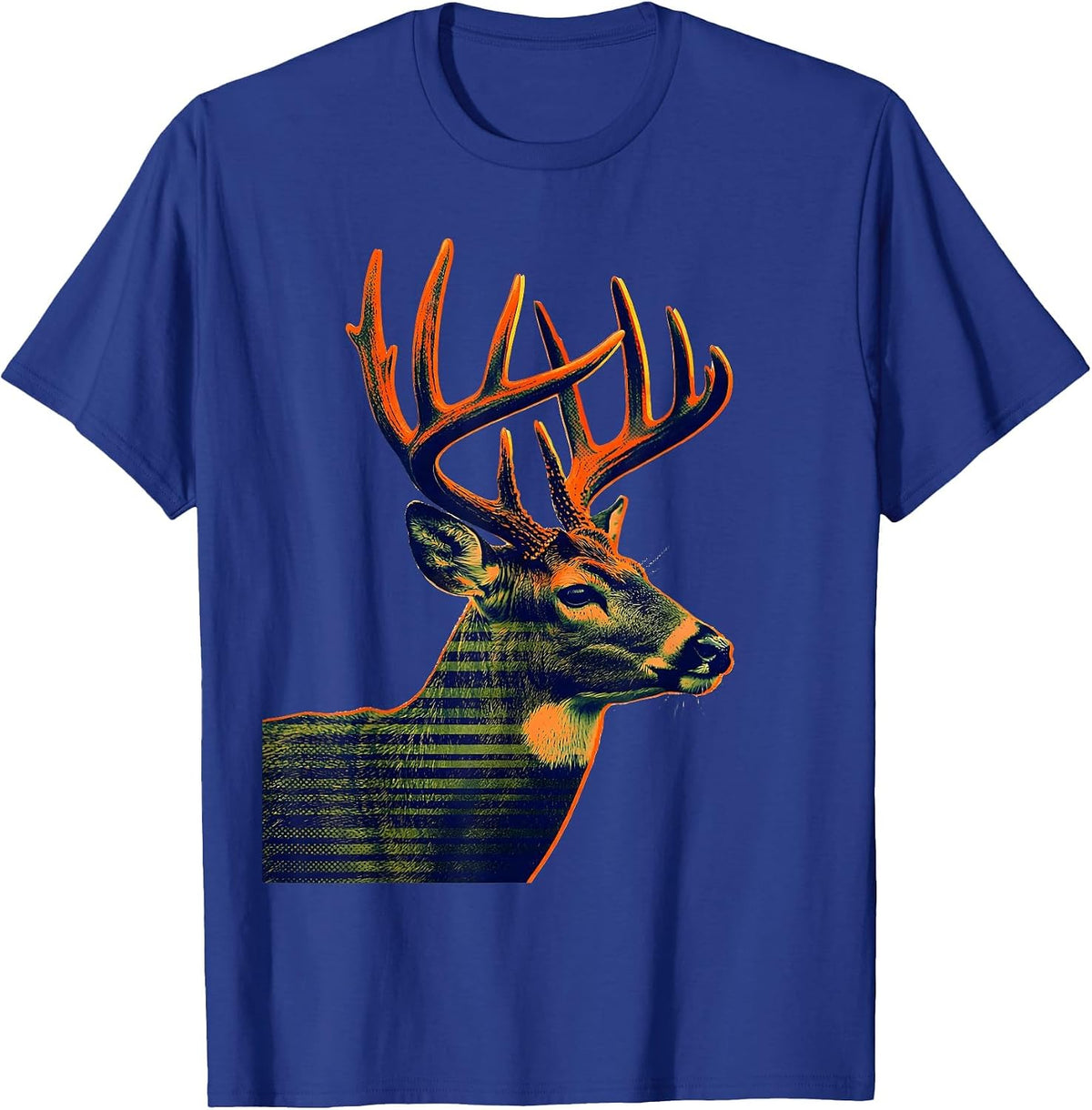 Men's Whitetail Buck Risograph Deer Hunter Gift Hunting Dad T-Shirt - Royal Blue