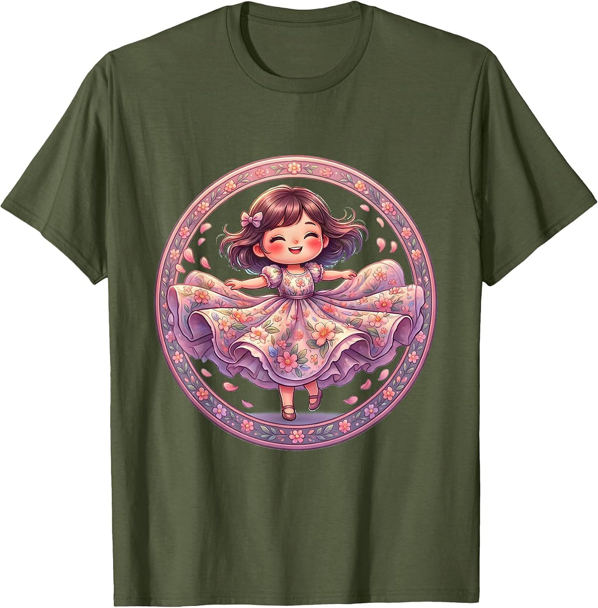 Men's Gigi Floral Twirl Graphic Design T-Shirt - Olive Green