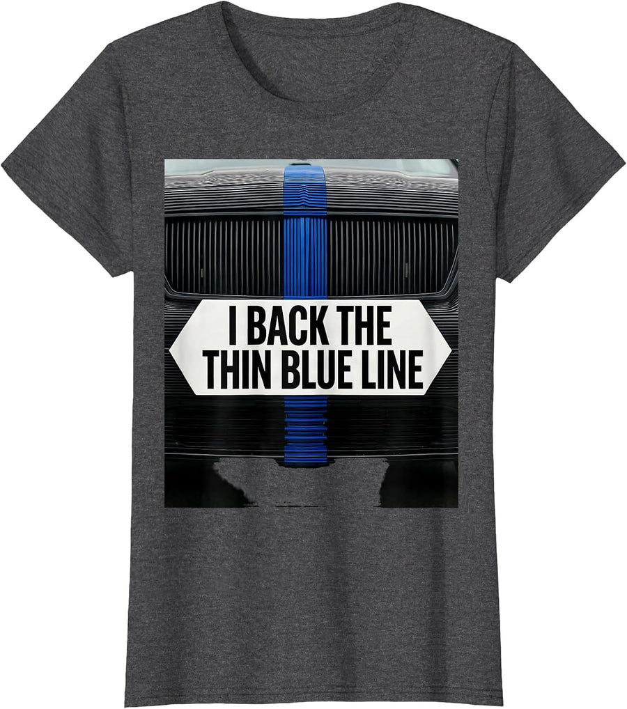 Women's I Back The Thin Blue Line Vintage Police Support Officer T-Shirt - Dark Heather Grey