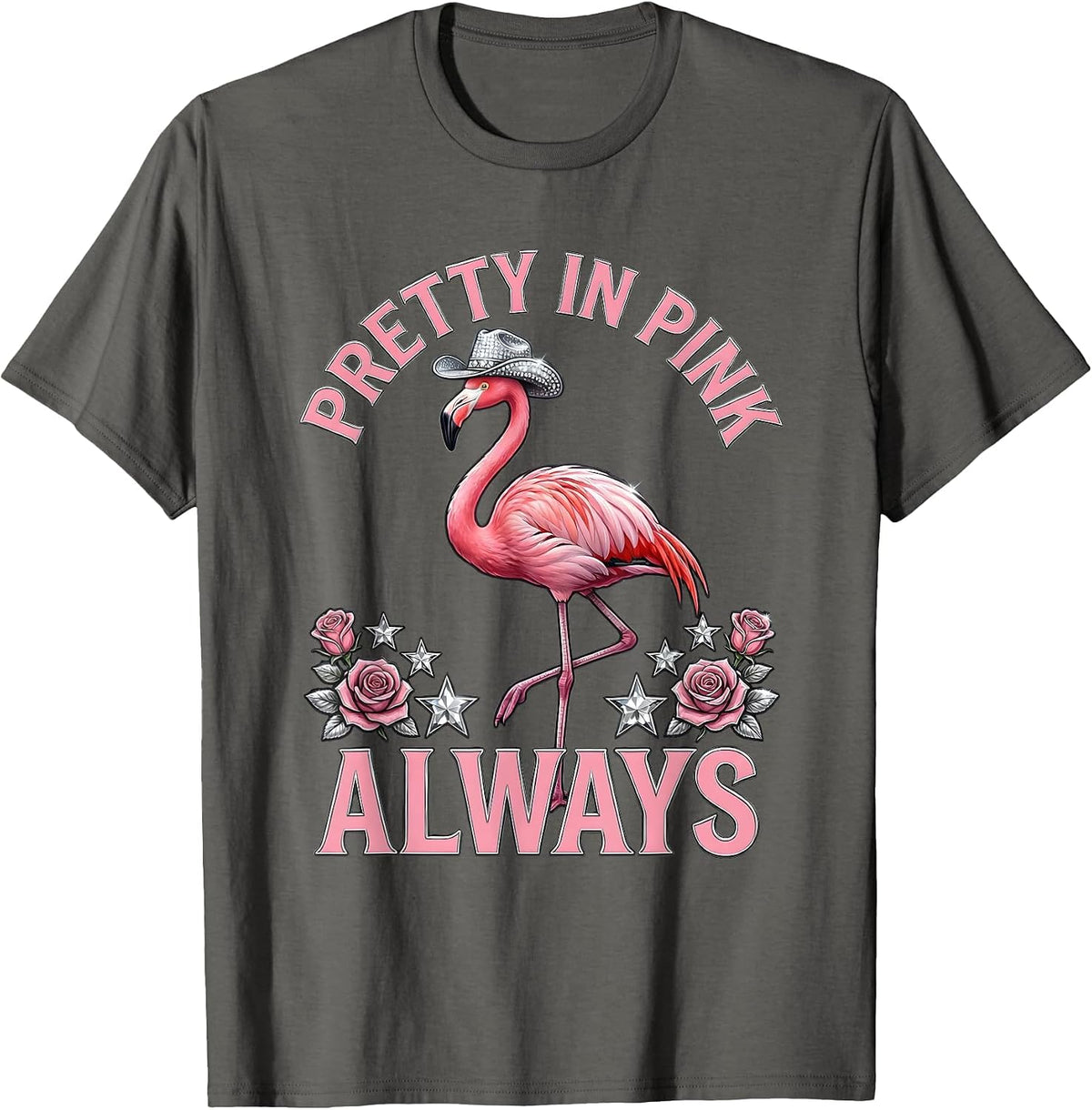 Men's Pretty in Pink Always Flamingo Design T-Shirt - Asphalt Grey