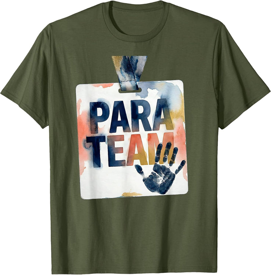 Men's Para Team Watercolor School Paraprofessional Teacher T-Shirt - Olive Green