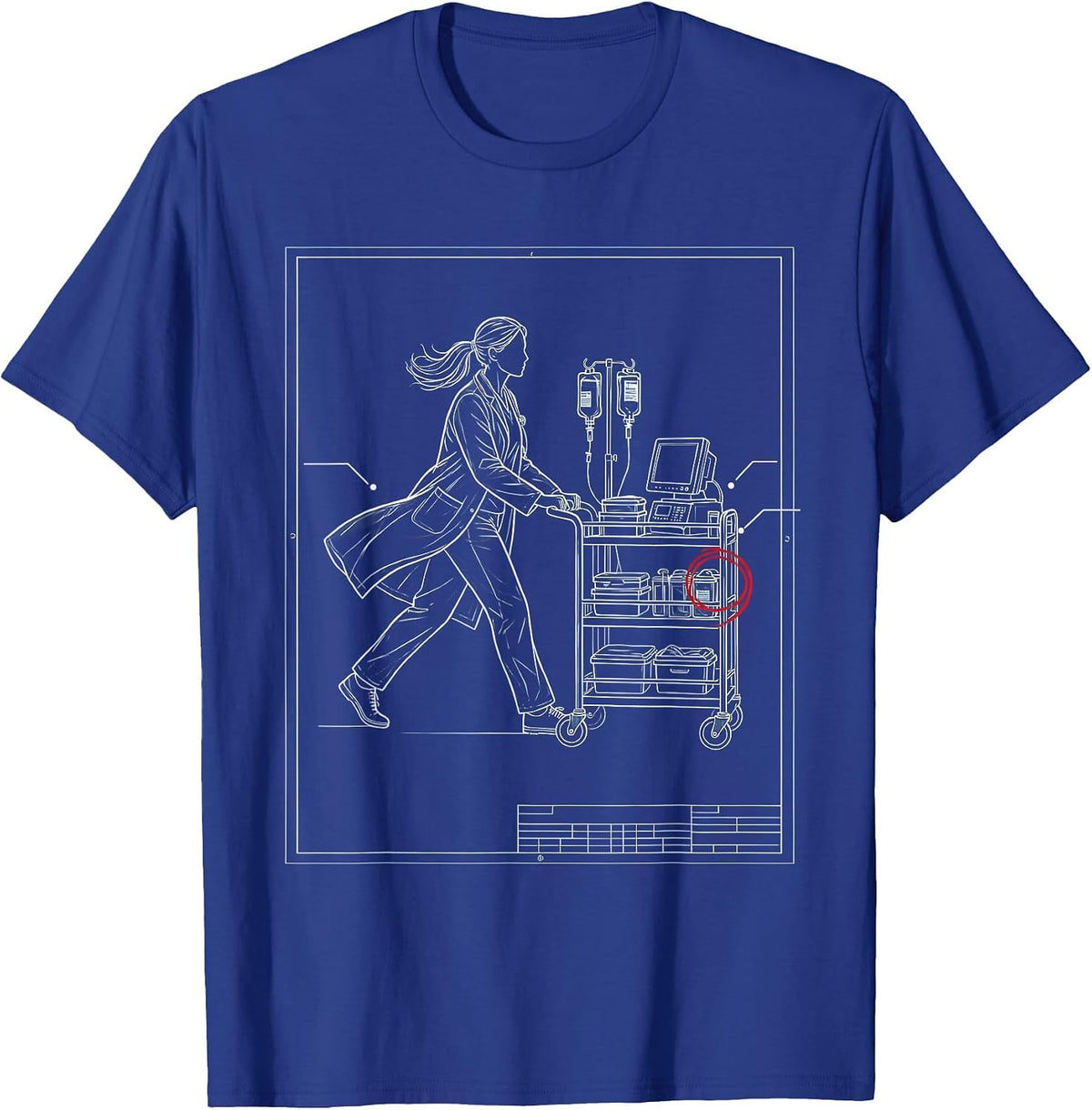 Medical Assistant Running with Supply Cart Illustration T-Shirt - Royal Blue
