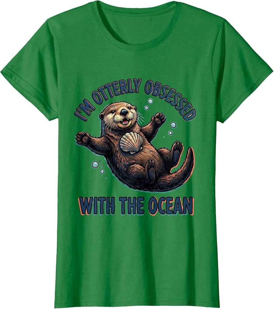 Women's I'm Otterly Obsessed With The Ocean Future Marine Biologist T-Shirt - Kelly Green