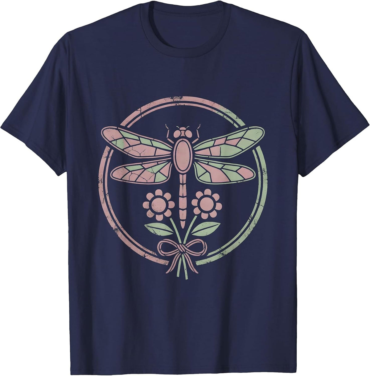 Men's Gigi Dragonfly Stained Glass Wings Illustration T-Shirt - Navy Blue