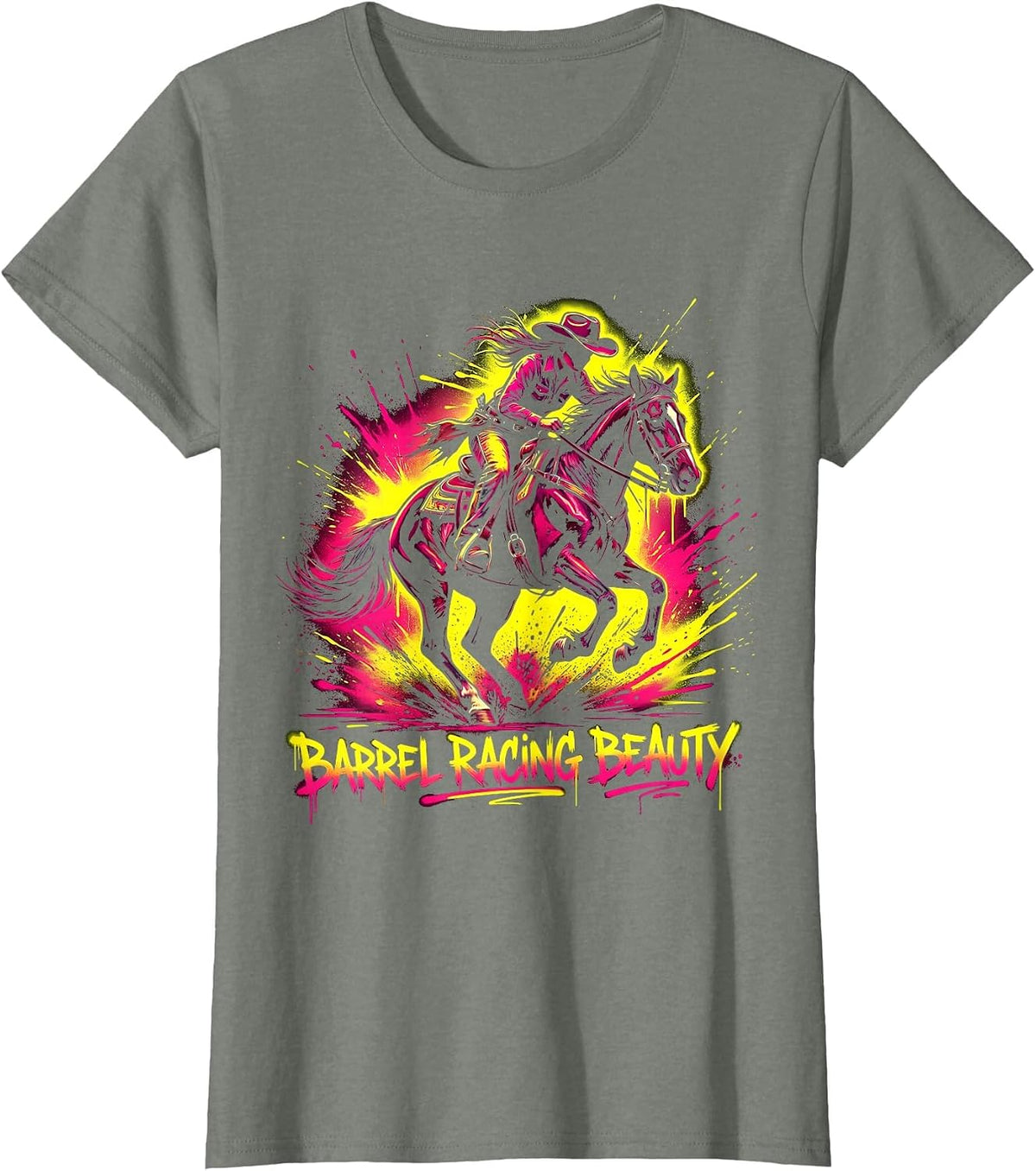 Barrel Racing Beauty Cowgirl Design for Women T-Shirt - Olive Heather