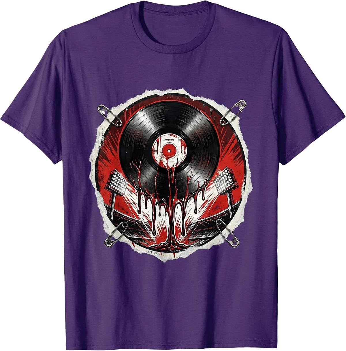 Melting Vinyl Record Over Stadium Lights T-Shirt - Purple