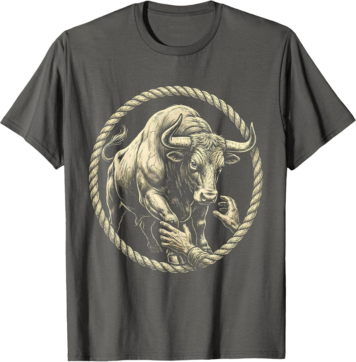 Men's Frustrated Farmer and Bull Barn Scene Graphic T-Shirt - Asphalt Grey