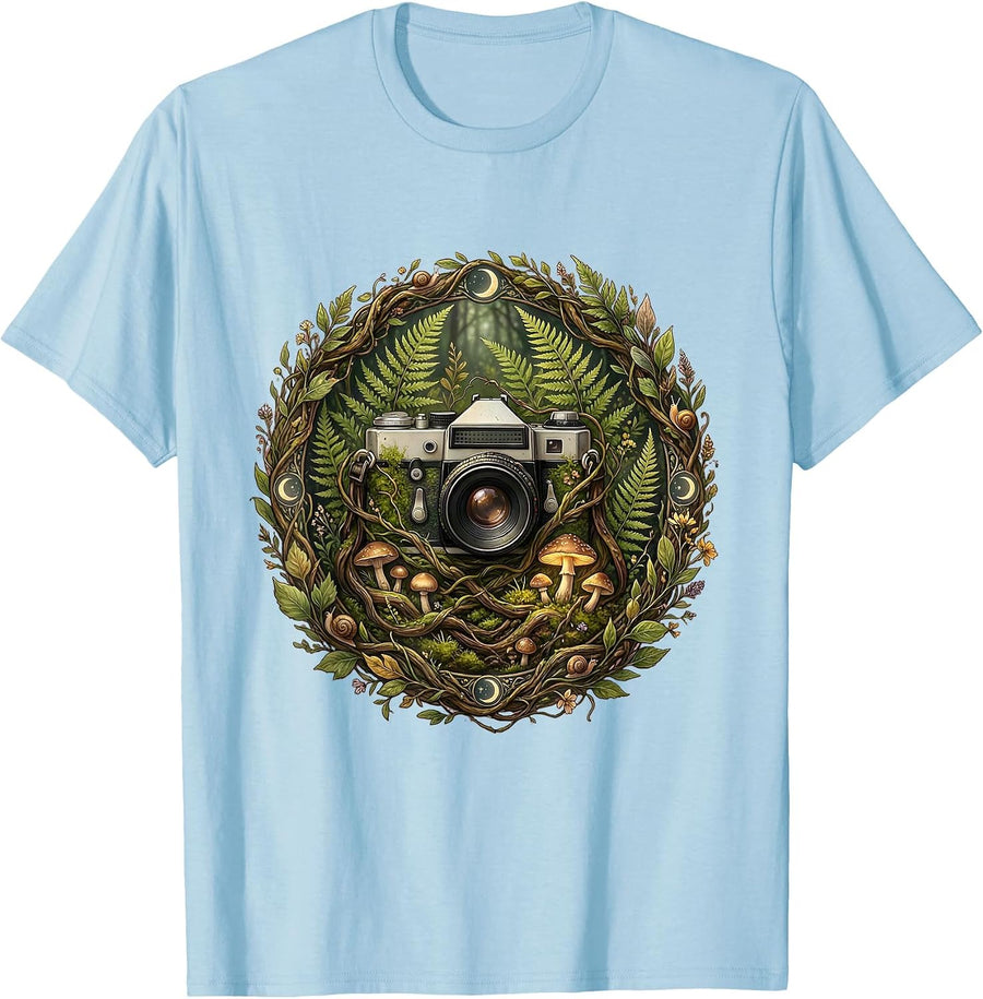 Men's Jungle Overgrown Camera Nature Photography T-Shirt - Baby Blue
