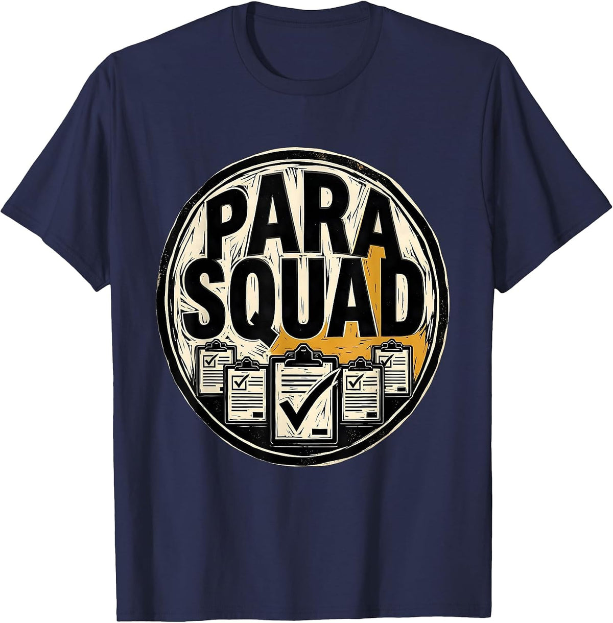 Men's Para Squad Linocut Teacher Aide Appreciation Back To School T-Shirt - Navy Blue