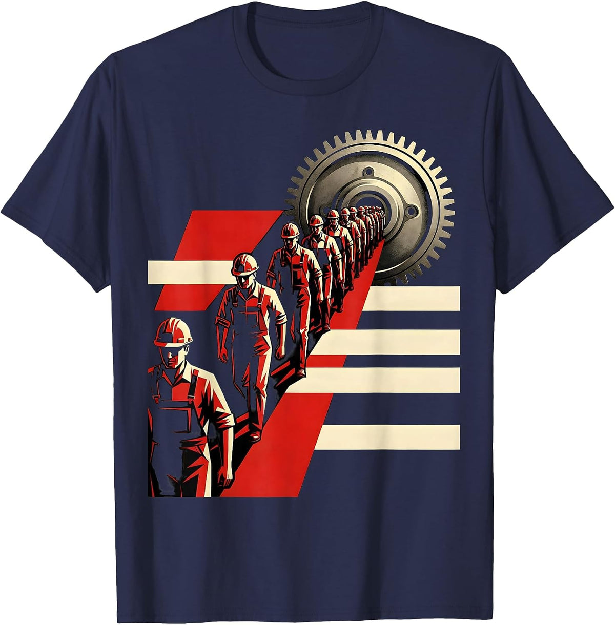 Labor Day Workers Parade Marching Illustration T-Shirt - Navy Blue