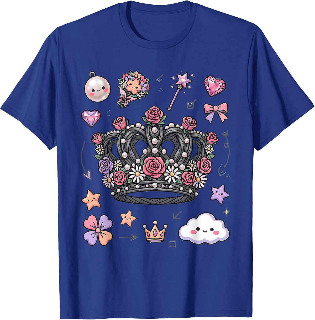 Men's Gigi Floral Pearl Crown Illustration T-Shirt - Royal Blue
