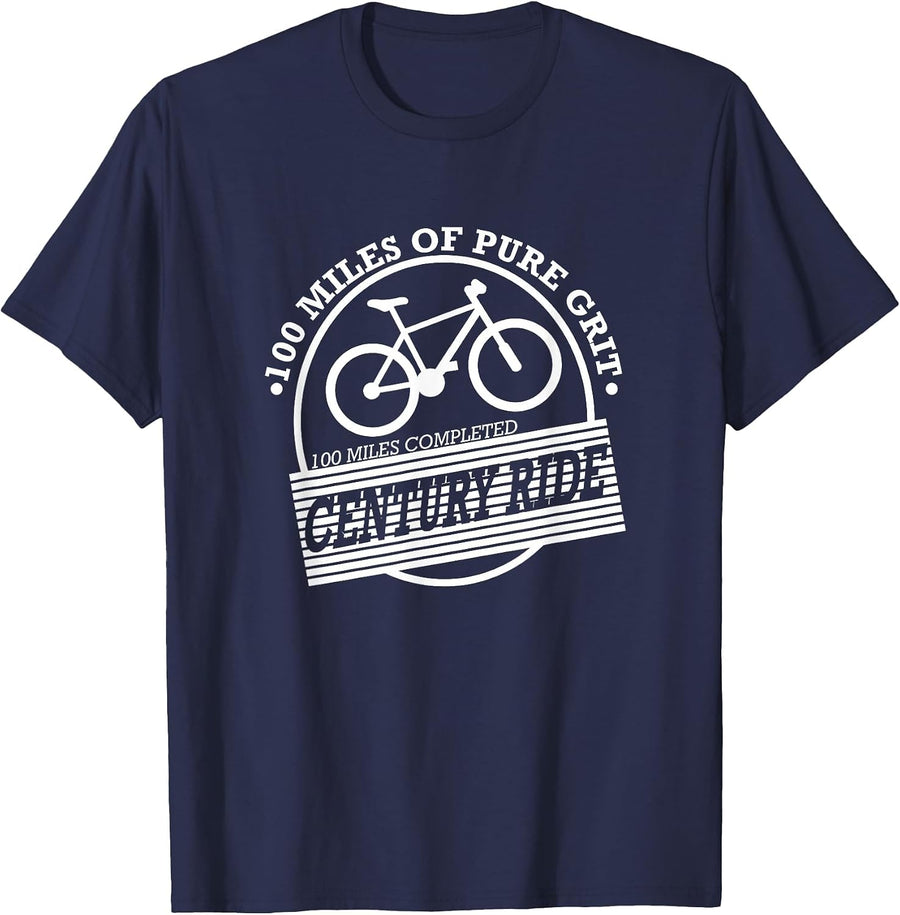 Century Ride Completed 100 Miles Cycling Achievement T-Shirt - Navy Blue