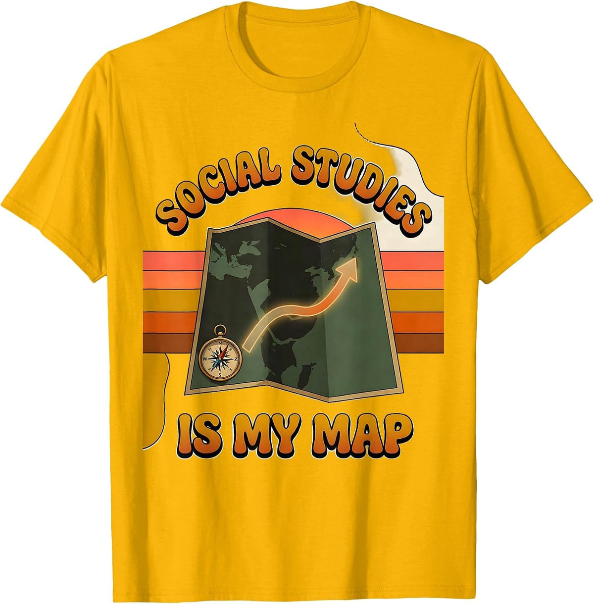 Social Studies Is My Map Retro Funny Teacher Back To School T-Shirt - Golden Yellow