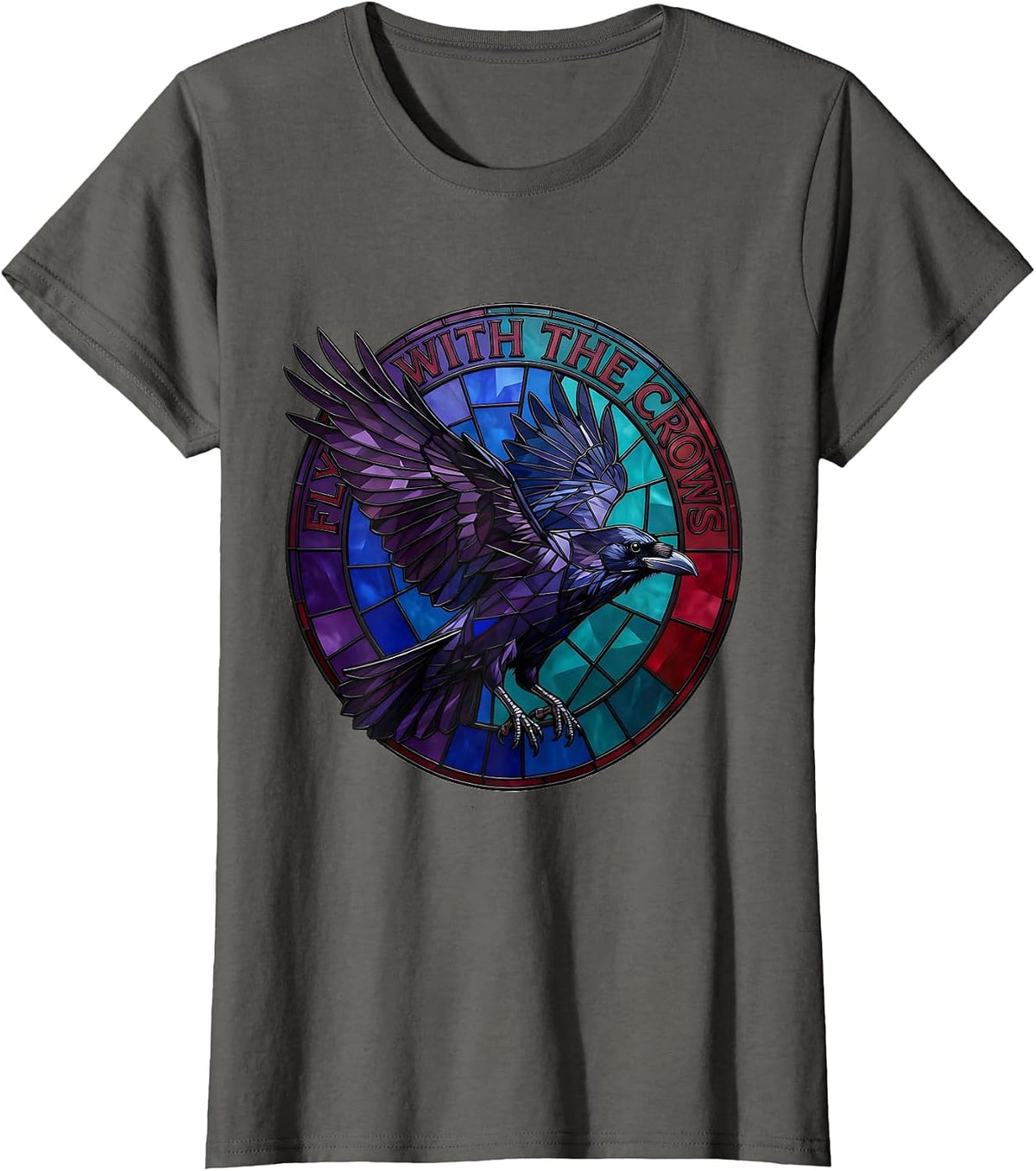 Women's Fly With the Crows Bold Crow Graphic Design T-Shirt - Asphalt Grey