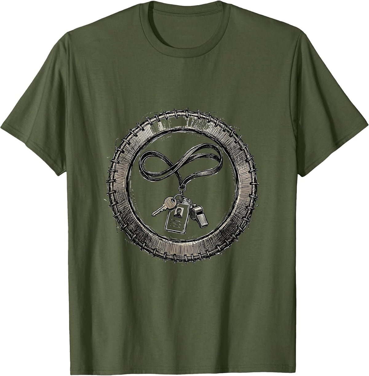 Paraprofessional Lanyard Badge Keys Whistle Graphic T-Shirt - Olive Green