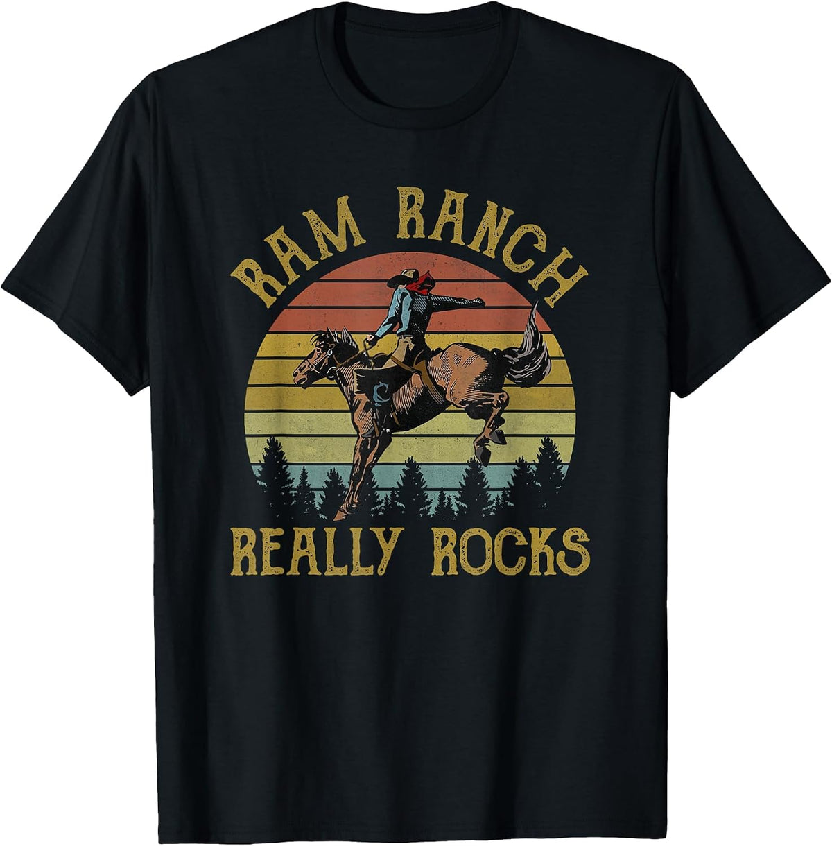 Ram Ranch Really Rocks Cowboy Riding Horse Western Country T-Shirt - Black