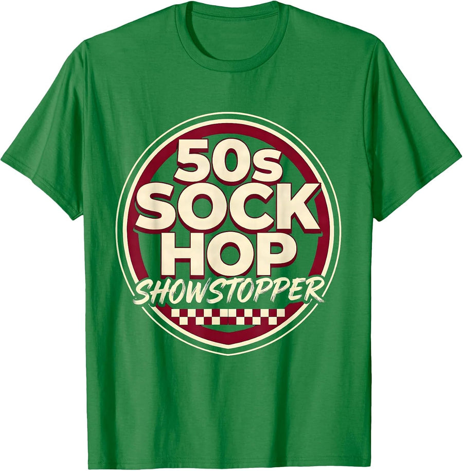 Men's 50s Sock Hop Showstopper Retro Vintage Rockabilly Greaser T-Shirt - Kelly Green