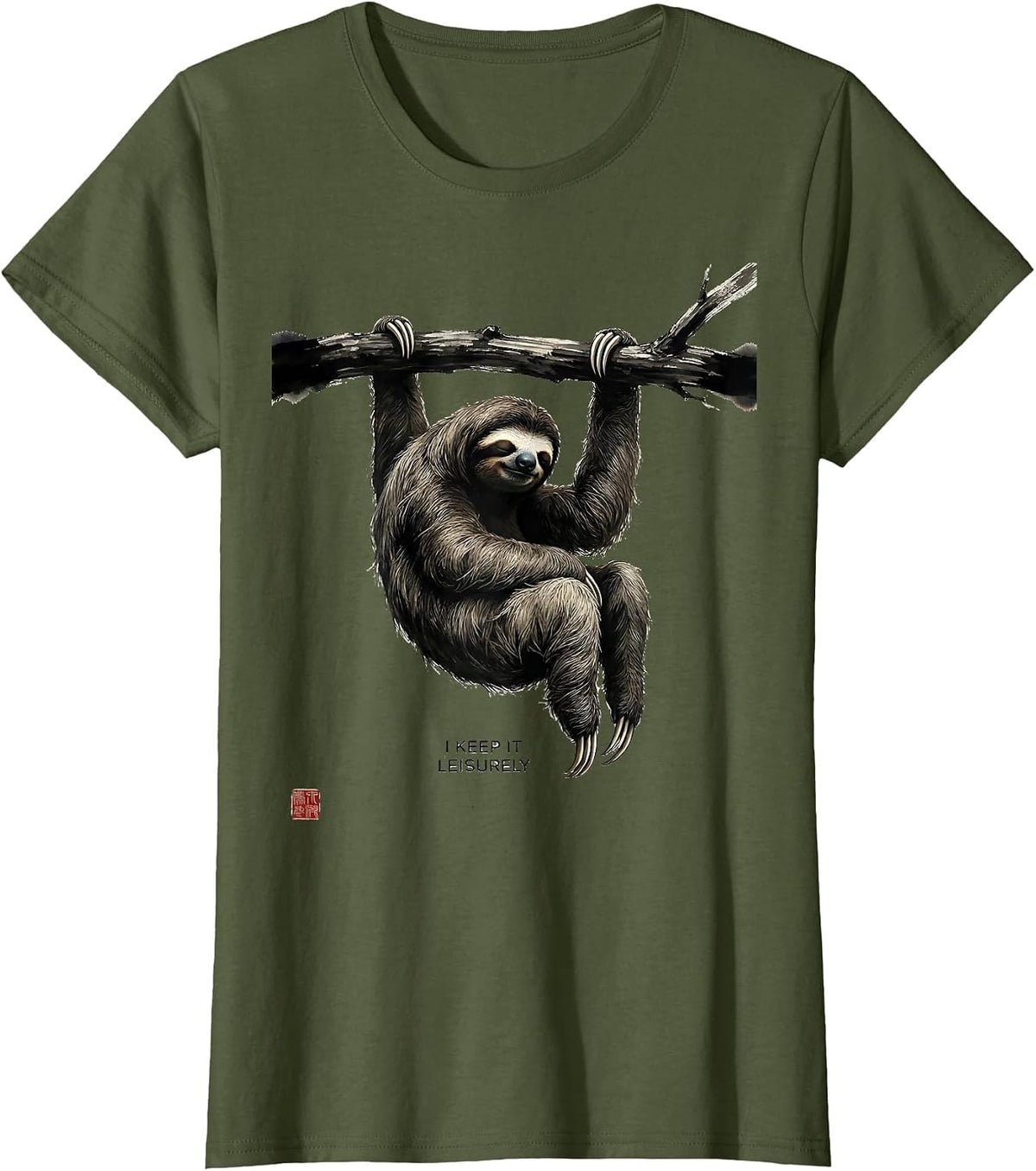 Women's I Keep It Leisurely Funny Sloth Lazy Humor Gift T-Shirt - Olive Green