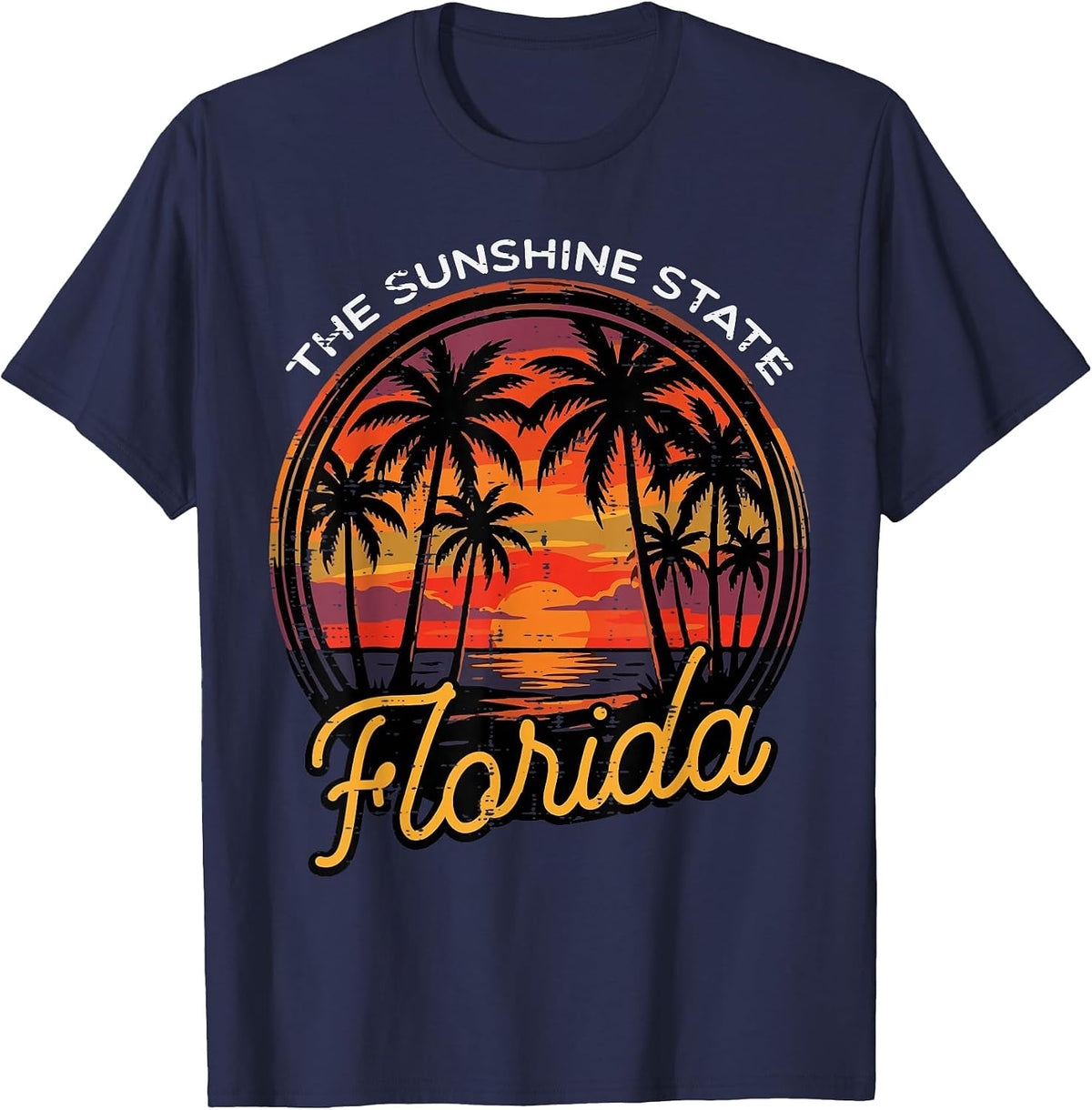 Florida Sunshine Retro Summer Vacation Men Women Kids T-Shirt - Navy Blue