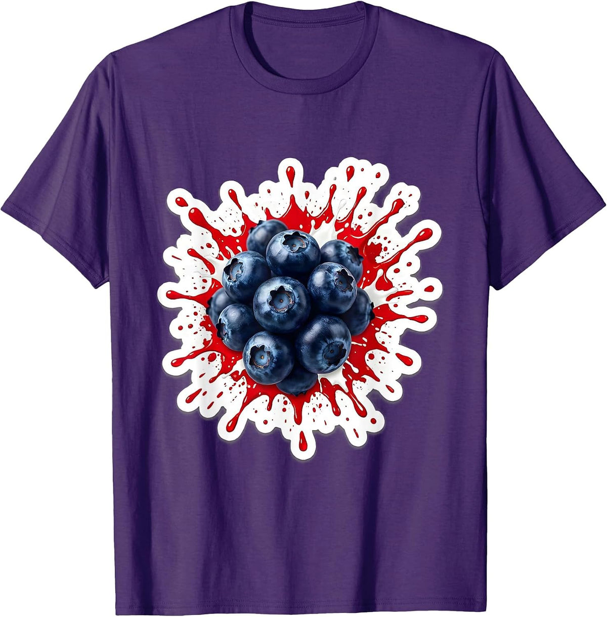 Men's Red White and Blueberries Burst Graphic Tee T-Shirt - Purple