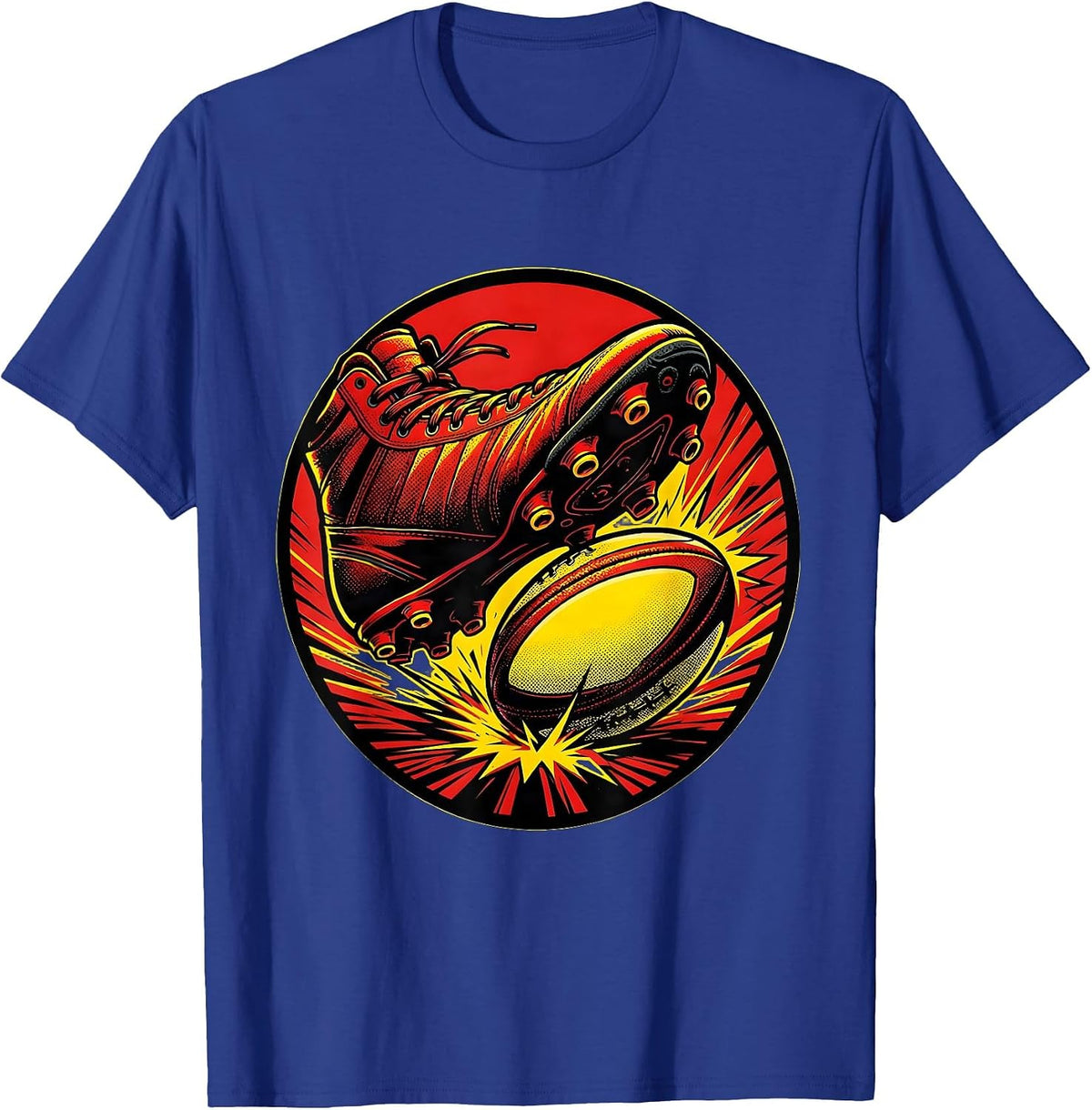 Rugby Boot Crashing Into Ball Graphic Tee T-Shirt - Royal Blue
