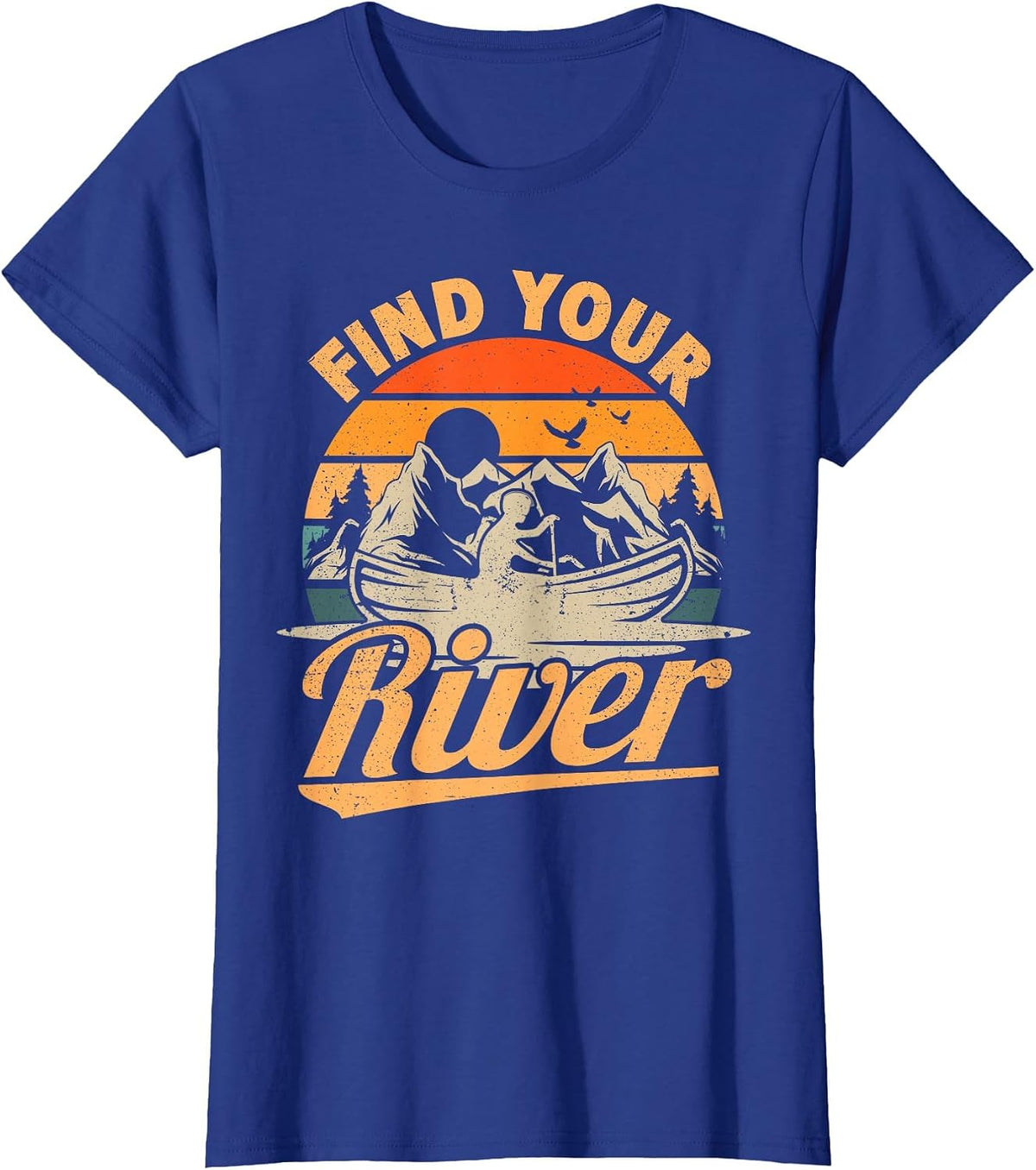 Find Your River Retro Canoe Boat Canoeing T-Shirt - Royal Blue