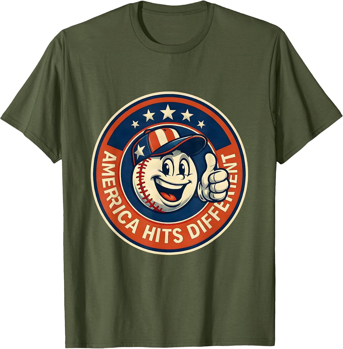 Men's America Hits Different Patriotic USA Design T-Shirt - Olive Green