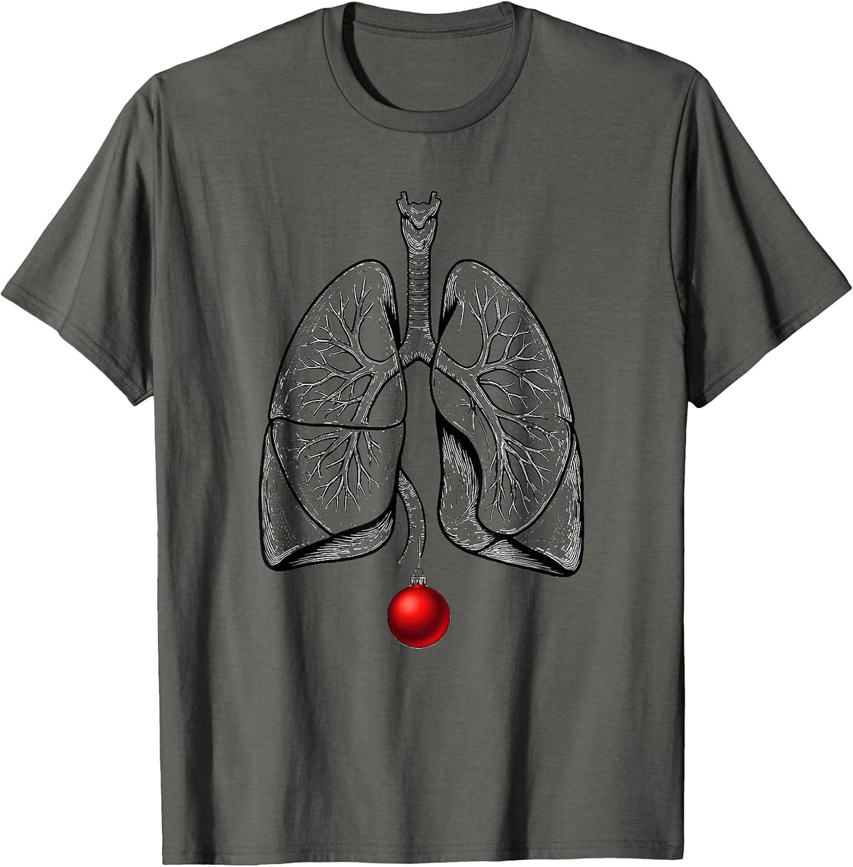 Anatomical Lung Schematic Respiratory Therapist Holiday T-Shirt - Asphalt Grey
