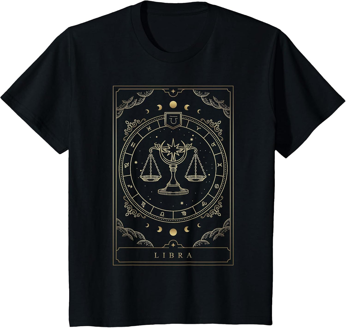 Libra Horoscope and Zodiac Symbol T-Shirt - Black