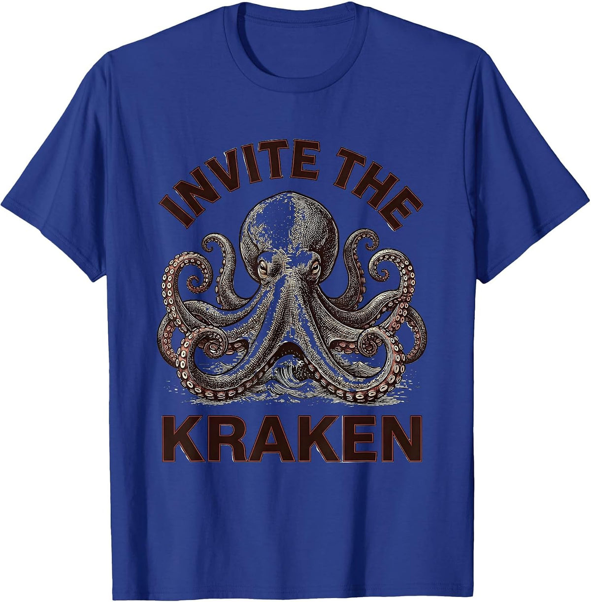 Invite The Kraken Crosshatch Octopus Sea Monster Lover Gift T-Shirt - Royal Blue