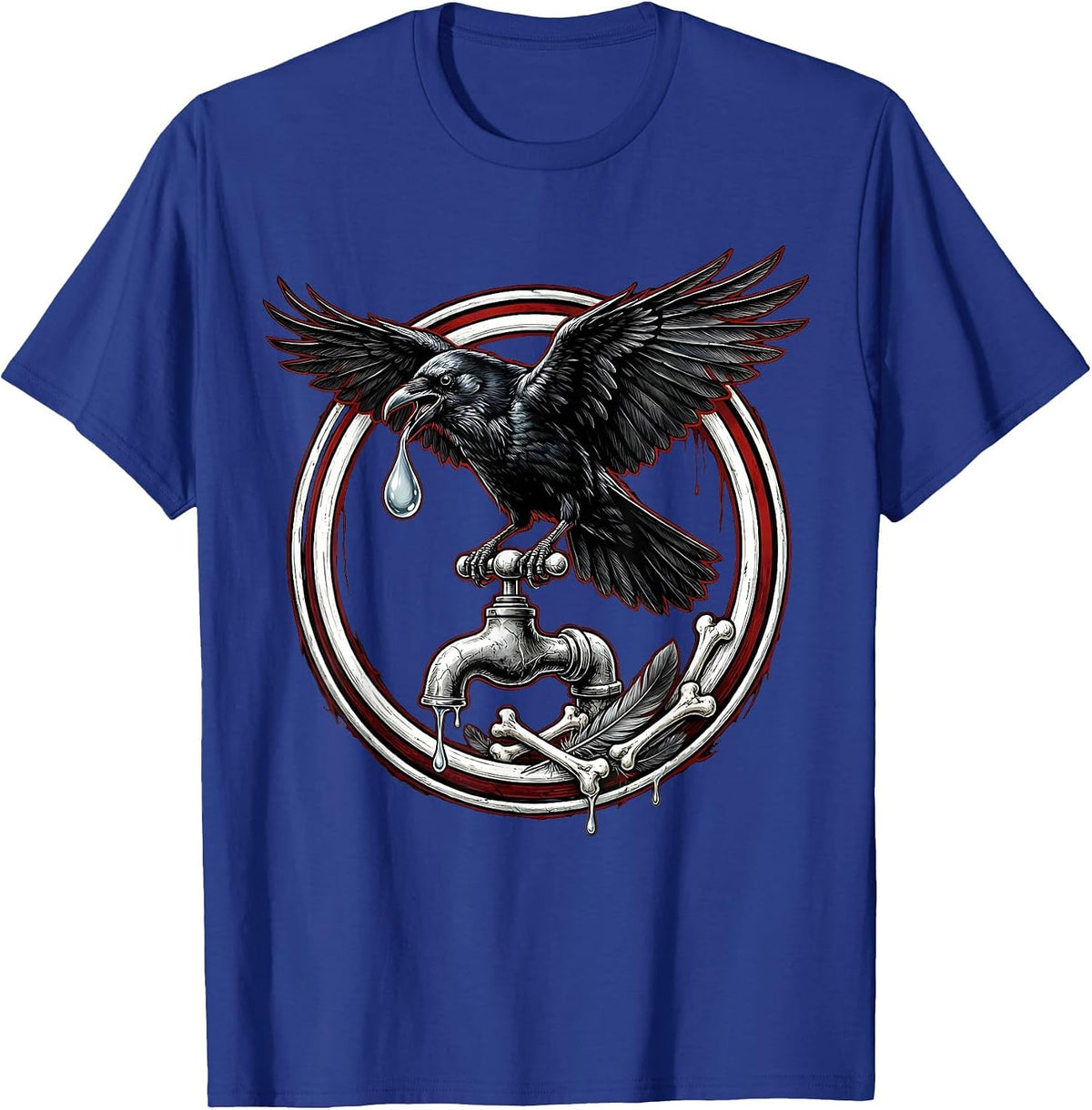 Crow Drinking From a Dripping Faucet Graphic T-Shirt - Royal Blue