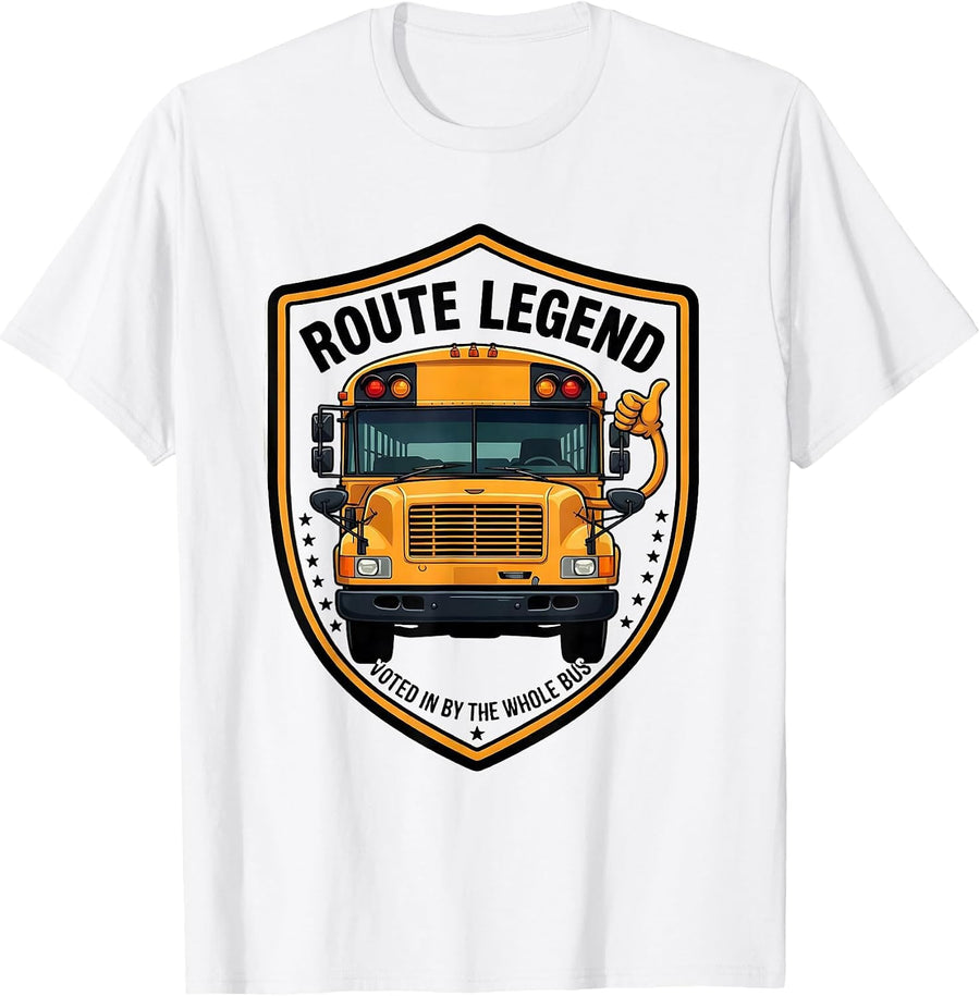 Men's Route Legend Voted In By The Whole Bus School Bus Driver T-Shirt - White