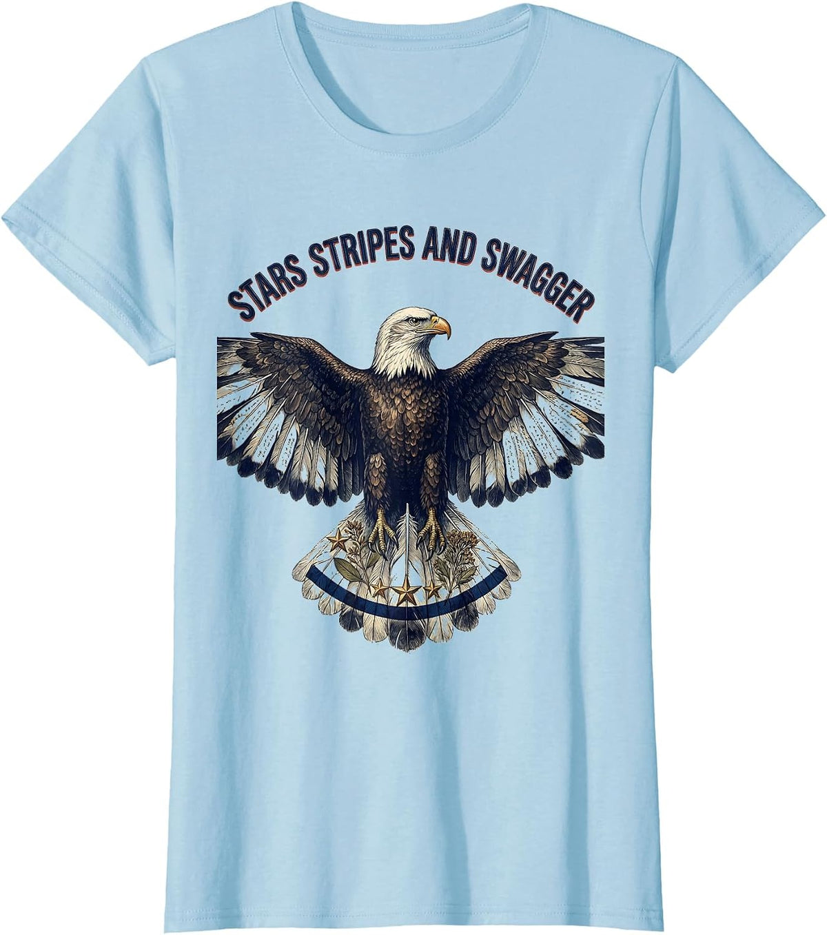 Stars Stripes and Swagger American Flag Design T-Shirt - Baby Blue