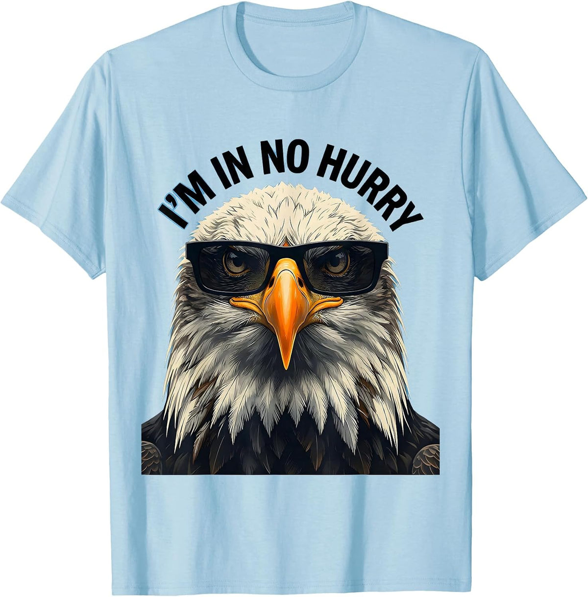 Men's I'm In No Hurry Stencil Bald Eagle Sunglasses Funny Novelty T-Shirt - Baby Blue