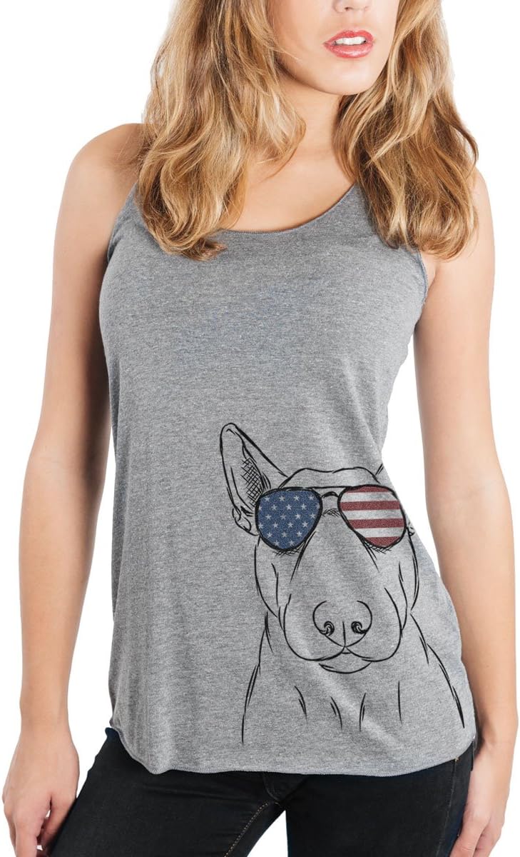 Inkopious Patriotic Jett the Bull Terrier Triblend T-Shirt - Grey Racerback