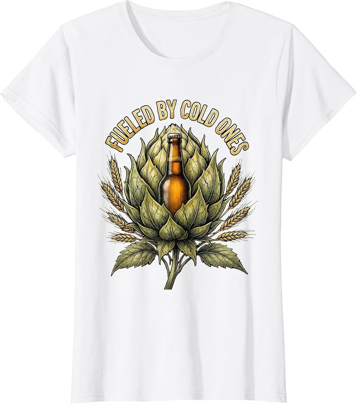 Fueled By Cold Ones Beer Lover Design T-Shirt - White
