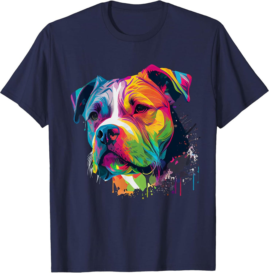 Colorful American Bulldog American Bully Men Women T-Shirt - Navy Blue