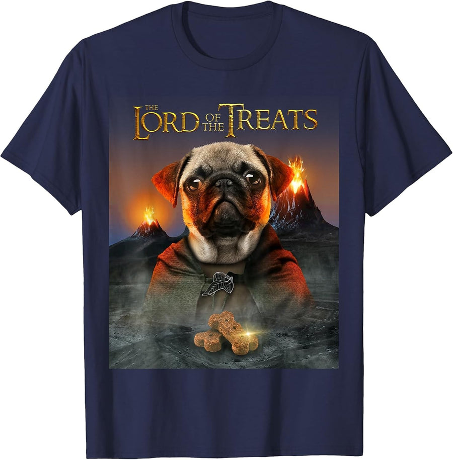 Lord of THE Treats - Funny & Cute Pug Puppy T-Shirt - Navy Blue