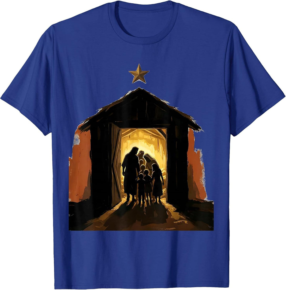 Men's Open Door Nativity Family Christmas Faith Tribute T-Shirt - Royal Blue